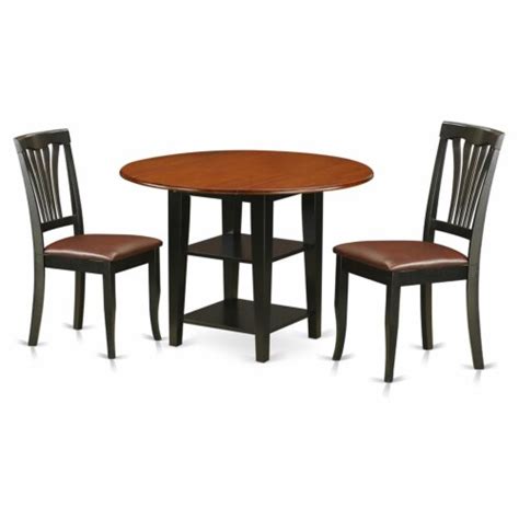 East West Furniture Sudbury 3 Piece Dining Set With Leather Chairs In