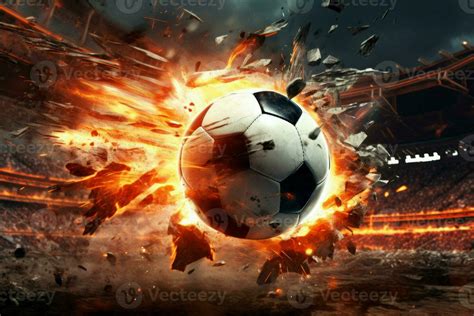 Thrilling Futuristic Soccer Fire Ball Generate Ai Stock Photo