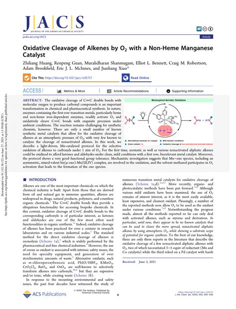 Pdf Oxidative Cleavage Of Alkenes By O 2 With A Non Heme Manganese