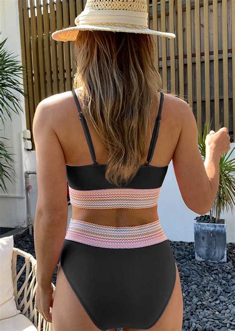 California Stripes Mesh High Waist Bikini Black