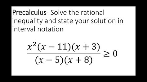 Precalculus Solve The Rational Inequality Tough Youtube