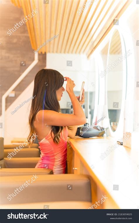 Brunette Girl Taking Selfie Looking Mirror Stock Photo 2183059025 Shutterstock