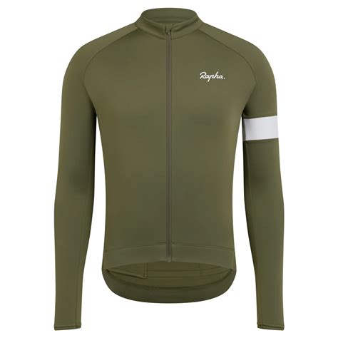 Rapha Men's Core Long Sleeve Cycling Jersey in Dark Khaki and White