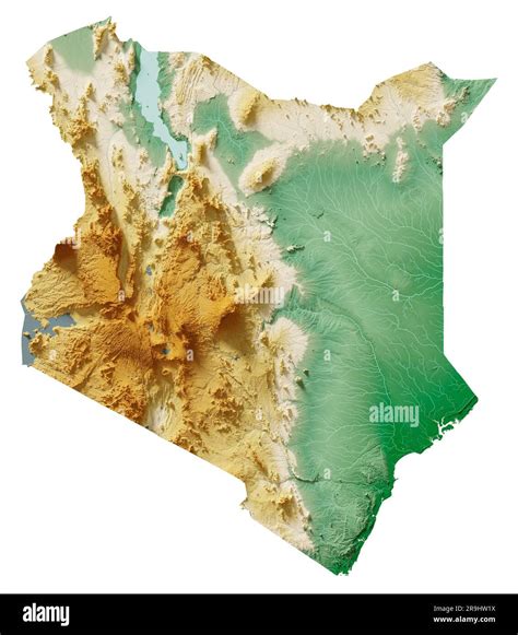 Kenya Highly Detailed D Rendering Of Shaded Relief Map With Rivers