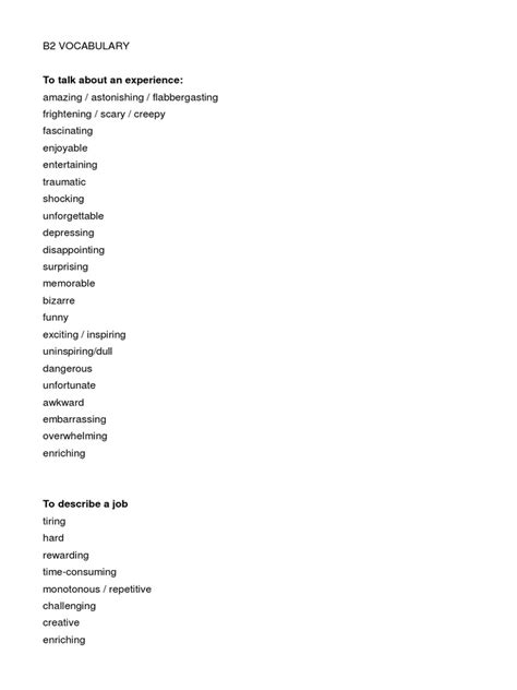 B2 Vocabulary Adjectives