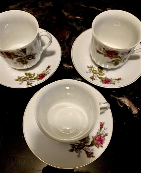 3 Vintage Japan Coffee Cups And Saucers Vibrant Rose Pattern Etsy