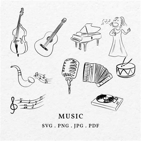 Music Instruments Illustration SVG PNG Bundle Hand Drawn Guitar Icon, Sketch Grand Piano Art ...