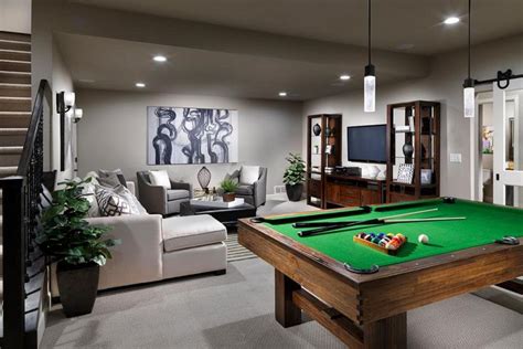 Contemporary Gray Game Room With Pool Table Pool Table Room