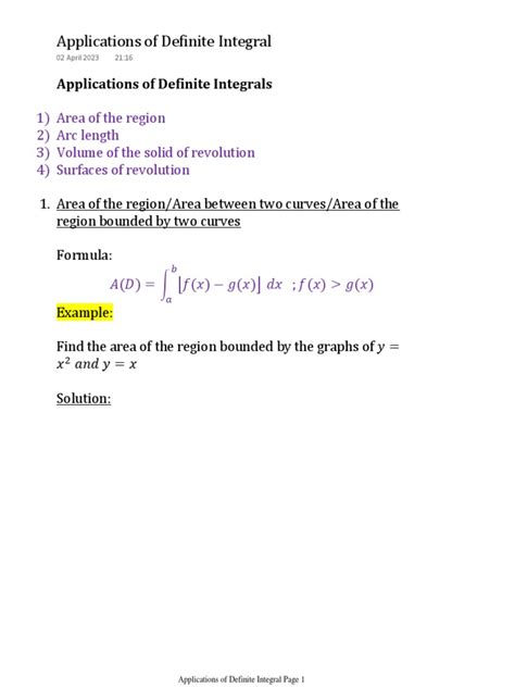 Applications of Definite Integral | PDF