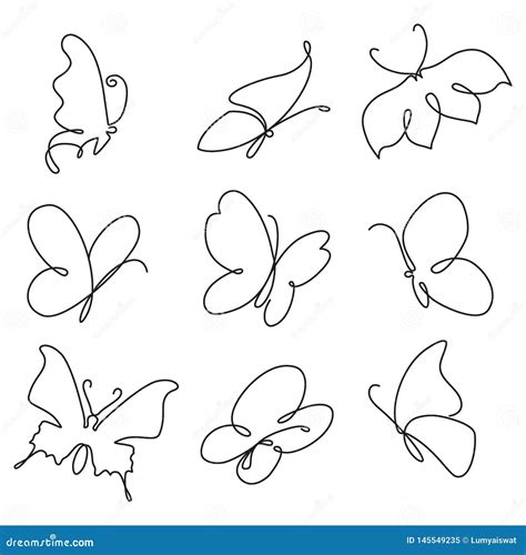 Butterfly Continuous Line Drawing Set Stock Vector Illustration Of