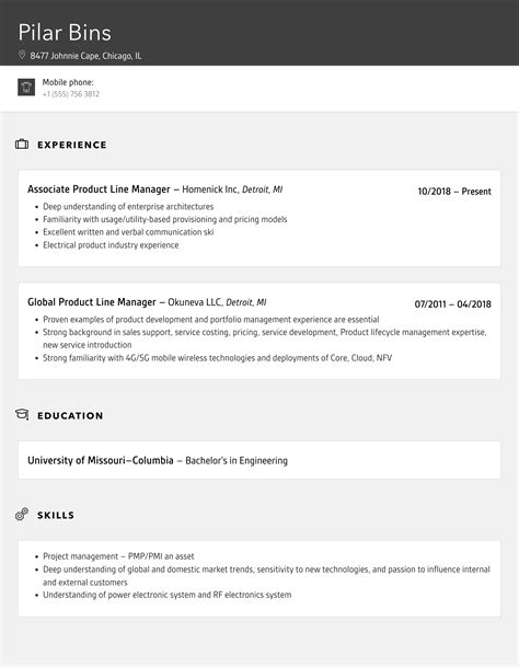 Product Line Manager Resume Samples Velvet Jobs