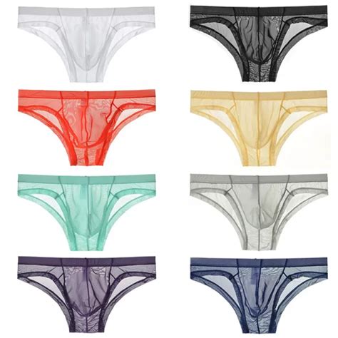 Men S Sexy Sheer Briefs Bikini Mesh Pouch Panties See Through Thongs Underwear Eur