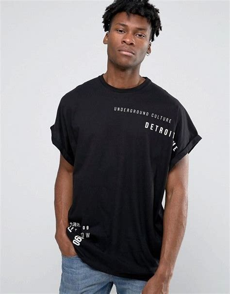 Asos Super Oversized T Shirt With Roll Sleeve And Japanese Text Print