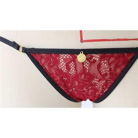 Sexy Sheer Floral Lace Spaghetti Strap Low Cut Bra And Thong Bikini Lingerie Set N