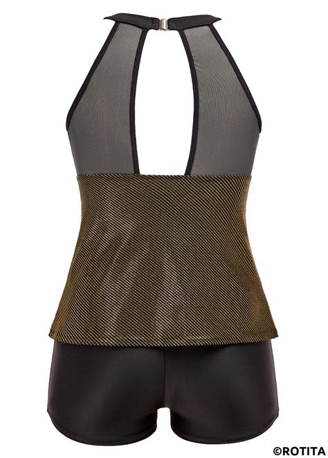 ROTITA Cutout Hot Stamping Black Tankini Set Rotita USD 37 98