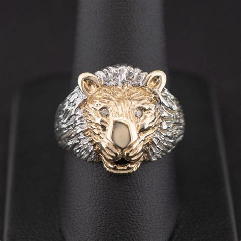 Ct Yellow Gold Diamond Eyes Lions Head Ring Size S G Jewellery