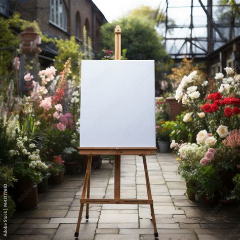 White Board Canvas On Wood Easel In The Garden Welcome Sign Seating