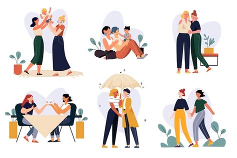 Free Vector Organic Flat Design Lesbian Couple Scenes