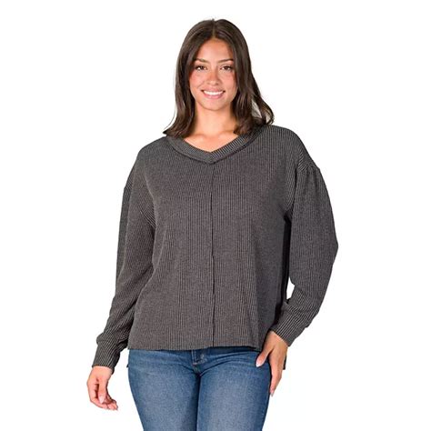 womens  comfort apparel relaxed fit ribbed  neck sweater top