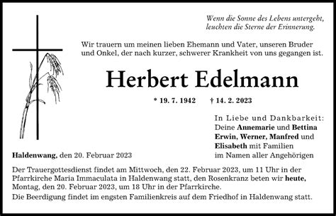 Traueranzeigen Von Herbert Edelmann Augsburger Allgemeine Zeitung