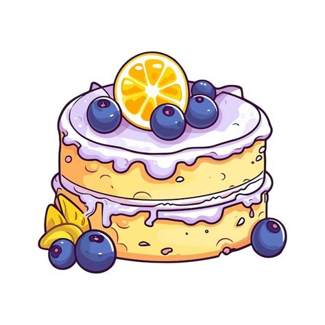 Premium Vector Lemon Blueberry Cake Sticker Cool Colors And