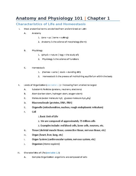 Anatomy Physiology I Chapter 1 Study Guide: The Human Body Orientation
