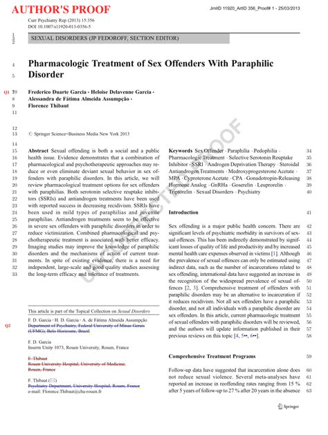 Pdf Pharmacologic Treatment Of Sex Offenders With Paraphilic Disorder