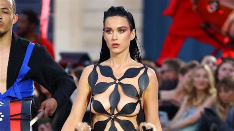 Katy Perry Nearly Flashes All In A Nude Geometric Cut Out Dress As She