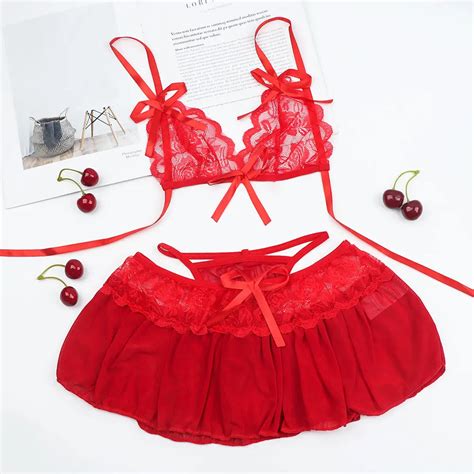 Set Sexy Lace Lingerie Hot Dress Underwear Black Red Erotic Bra G String Sexy Costumes