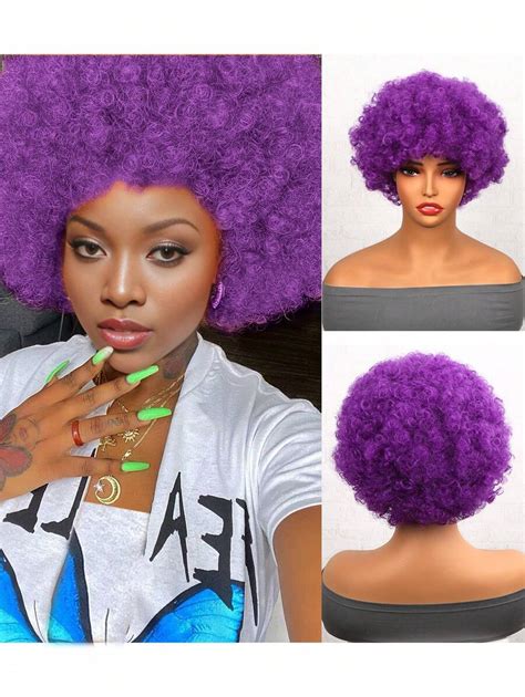 Fashion Purple Afro Wig Soft Afro Wig 70s For Women Afro Kinky Curly