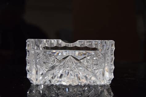 Pair Of Rare Vintage Ashtrays Cut Crystal Glass Bohemia In The 1960s