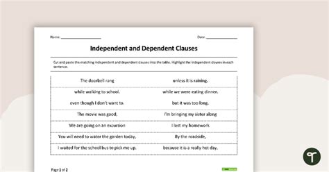 Independent And Dependent Clauses Worksheet Pack Teach Starter Worksheets Library