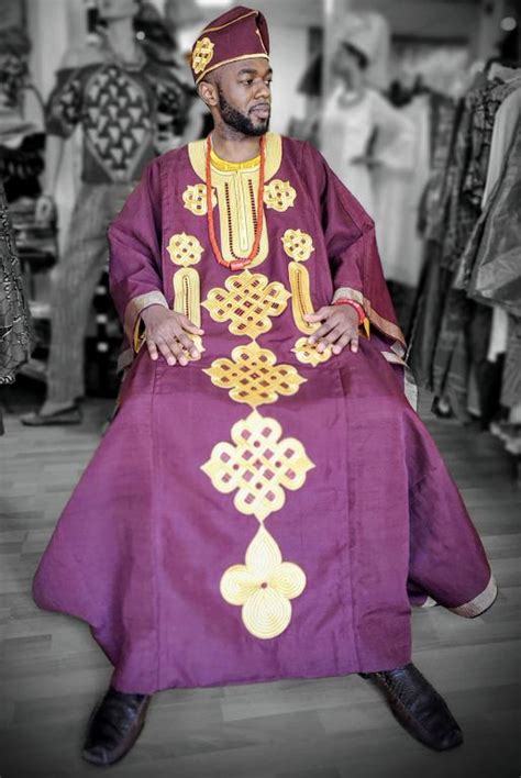 Burgundy Gold African Aso Oke Agbada Grand Boubou Dpaw700 Agbada