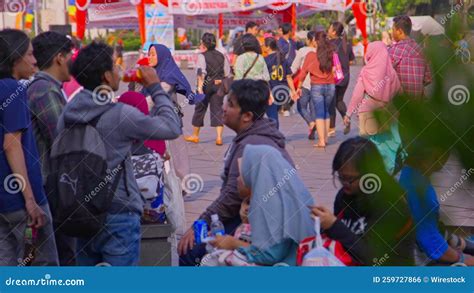 Busy Streets Of Jakarta Traffic And People In Fatahillah Square Stock