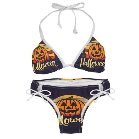 Halloween Font Detachable Sponge Adjustable Strap Bikini Set Two Pack Beach Pool Scenes