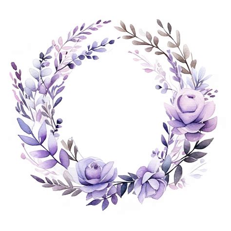 Premium Ai Image Purple Flowers And Leaves Arranged In A Circle On A White Background