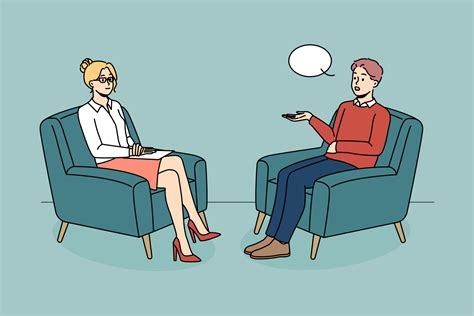 Man Talking With Female Psychologist On Session Male Patient Sit In