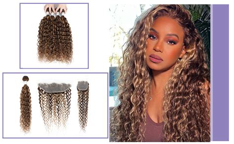 Amazon MOOTAFUL Highlight Brown Water Wave Human Hair Bundles Honey Blonde Highlight Brown