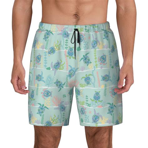 Kdxio Sea Turtle Print Men S Swim Trunks With Compression Liner Inch