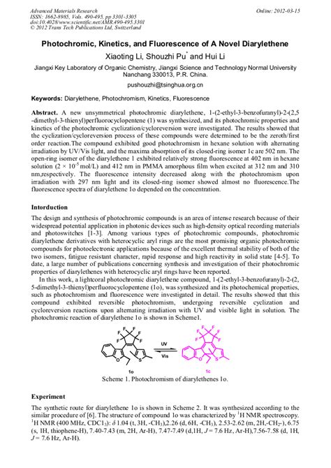 Photochromic Kinetics And Fluorescence Of A Novel Diarylethene