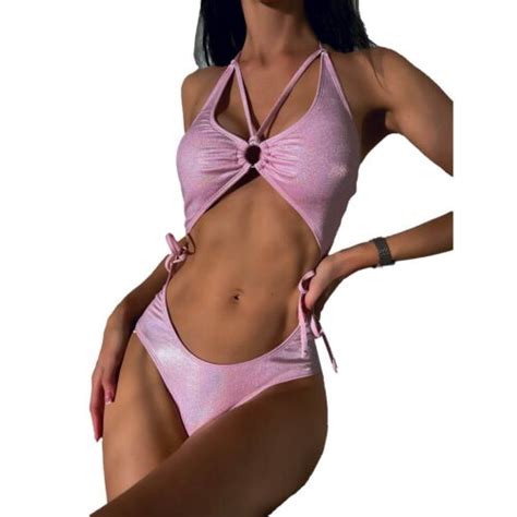 Womens Shiny Halter Bikini Pool Swimwear Backless Bathing Suit Sexy Swimsuit Ebay