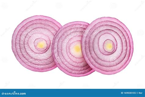 Sliced Red Onion Rings Isolated On White Background Top View Stock