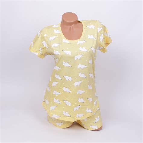 Свежа дамска пижама в жълто с мечета