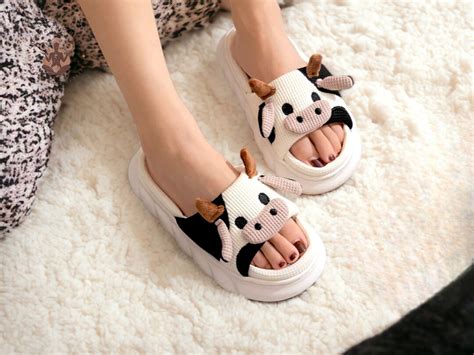 Cozy Open Cow Fluffy Slippers Cute Moo Indoor Slippers Etsy