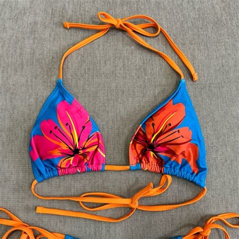 SHEIN Swim New Hawaiian Floral Print Triangle Bikini Set Poshmark