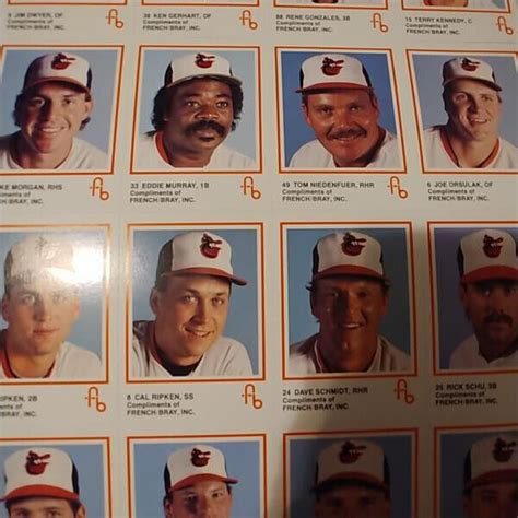 1988 30 Card Uncut Sheet Of Baltimore Orioles Trading Cards Cal Ripken