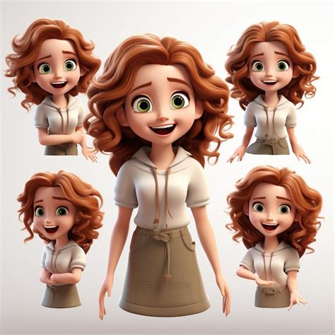 Premium Vector D Cartoon Animation Pale White Girl With Brunette Curly Ha