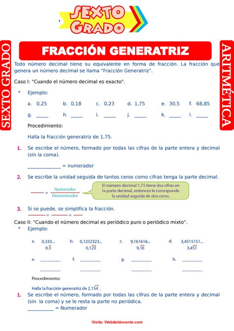 Fracción Generatriz para Sexto Grado de Primaria Todo número decimal