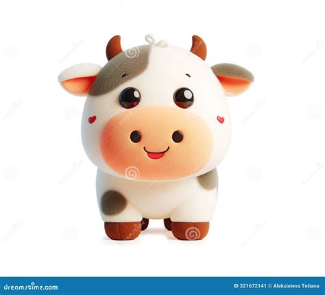 Cow Funny Toy Isolated On White Background 3d Carttoon Illustration