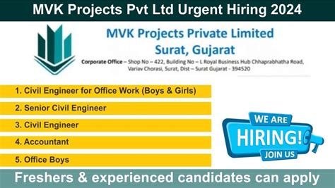 Mvk Projects Pvt Ltd Urgent Hiring 2024 Hiring For Civil Engineer For